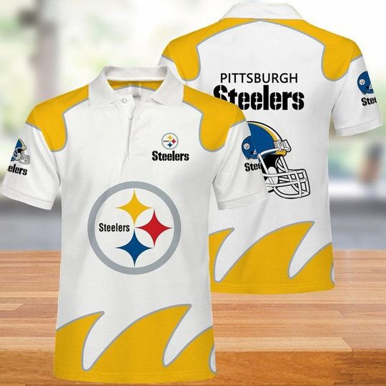 football Pittsburgh Steeler White Golden Polo Shirt