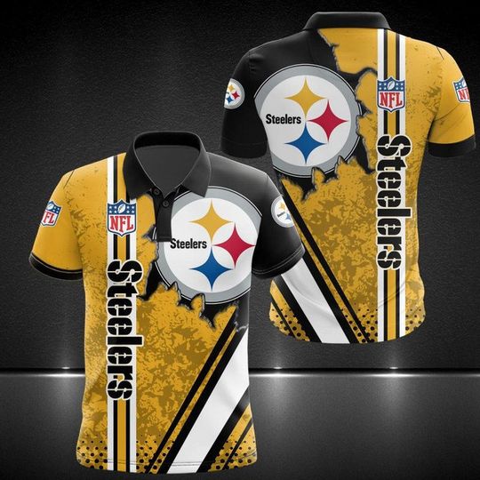 Discover football Pittsburgh Steeler Golden Black Logo Special Style Polo Shirt