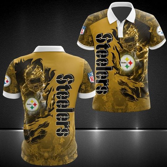 football Pittsburgh Steeler Dark Golden Camo Polo Shirt