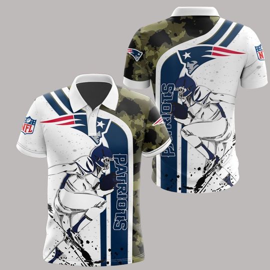 football New England Patriotss White Camo Polo Shirt