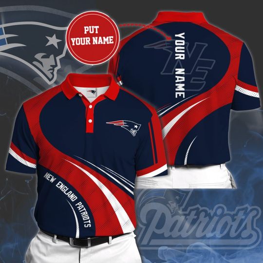 Discover football New England Patriotss Custom Name Red Blue Polo Shirt