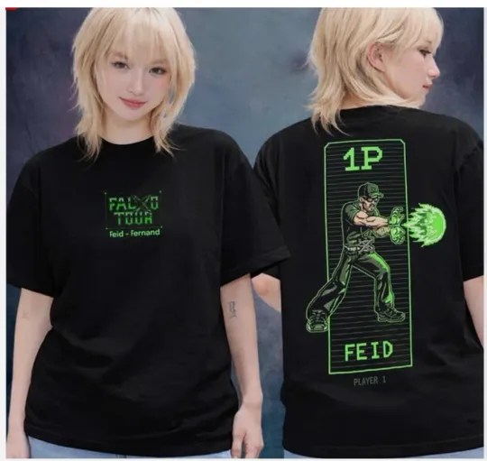 Discover Feid Merch Falxxo Tour 2026 Player 1 Double Sided Unisex T-Shirt S-5XL
