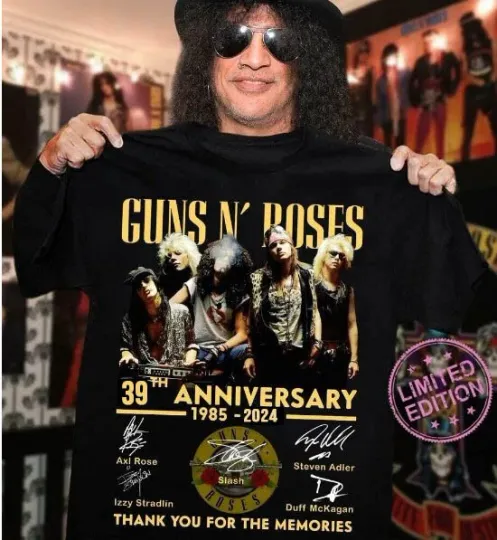 Discover Guns and Roses 39th Anniversary Vintage T-Shirt 1985-2024