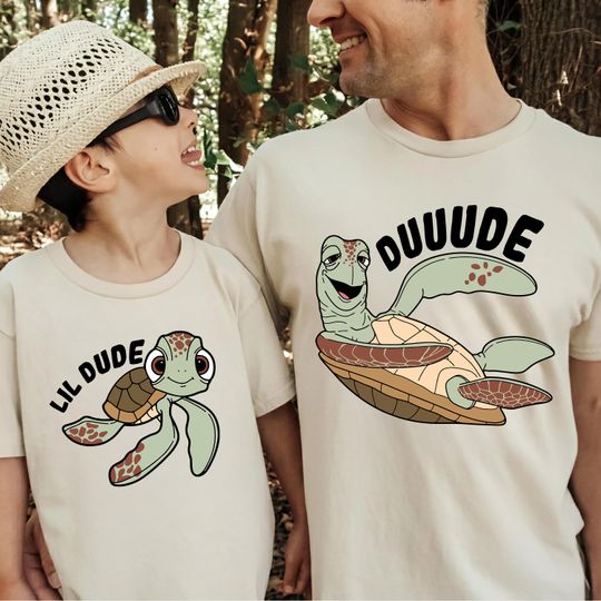 Discover Father and Son Matching Turtles Shirts, Disney Matching Daddy and Son, Finding Nemo Shirt, Lil Dude and Dude, Funny Disney Family Shirt