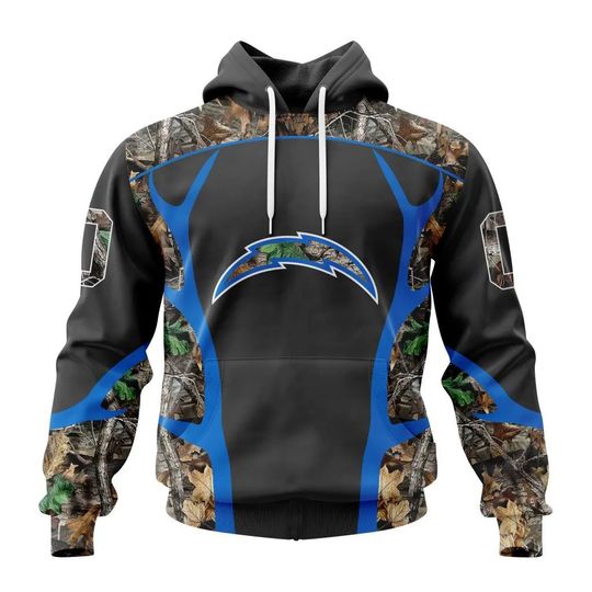 Discover football Los Angeles Chargers Custom Name Number Camo Hunting Pullover Hoodie