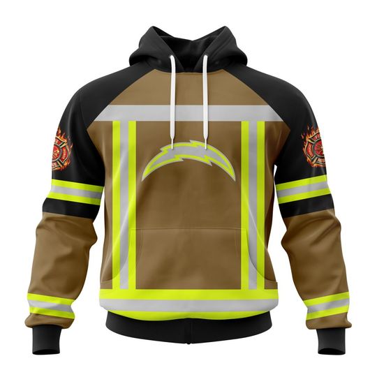 Discover football Los Angeles Chargers Custom Name Number Firefighter Uniform Pullover Hoodie