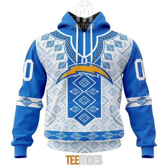 Discover football Los Angeles Chargers Custom Name Number Native Pattern Pullover Hoodie