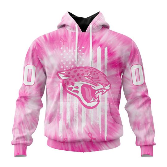 Discover football Jacksonville Jaguars Custom Name Number Pink Tie-Dye Pullover Hoodie