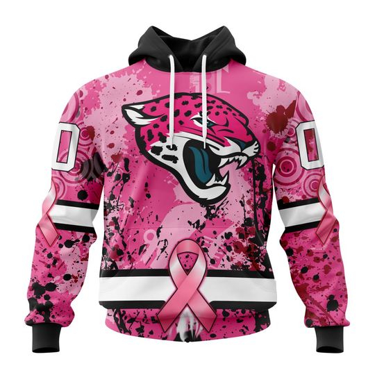 Discover football Jacksonville Jaguars Custom Name Number Pink Breast Cancer Pullover Hoodie