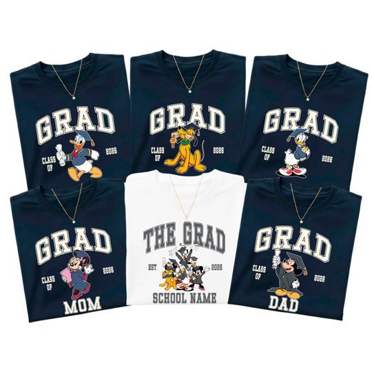 Discover Mickey and Friends Class of 2026 Shirt, Disney Grad Squad Tee, Graduation Gift for Students, Senior 2026 Shirt, Personalized School Name Top