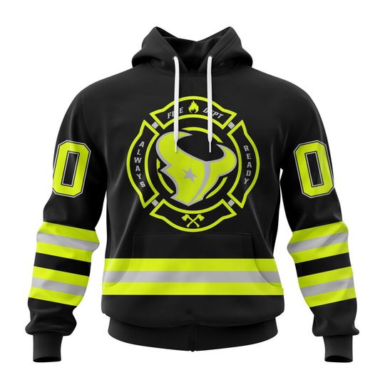 Discover football Houston Texans Custom Name Number Special FireFighter Uniform Pullover Hoodie