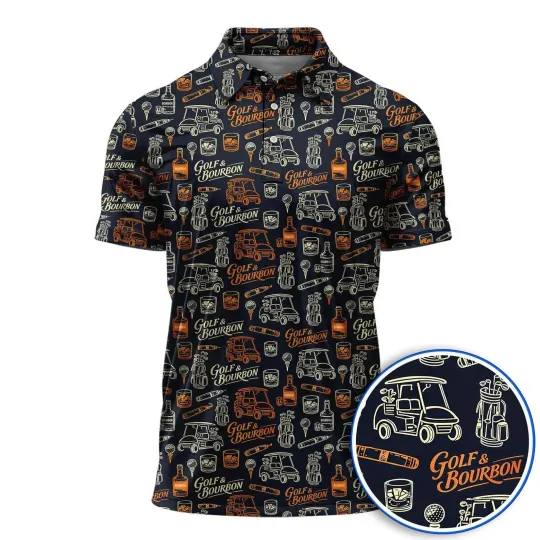 Discover Golf & Bourbon Polo Shirt for Men, Funny Golfer Whiskey Lover Gift for Dad