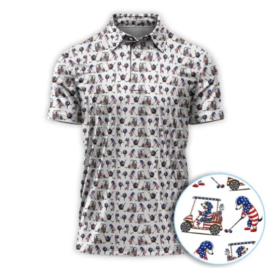 Discover Dachshund USA Flag Pattern Golf Polo Shirt for Men