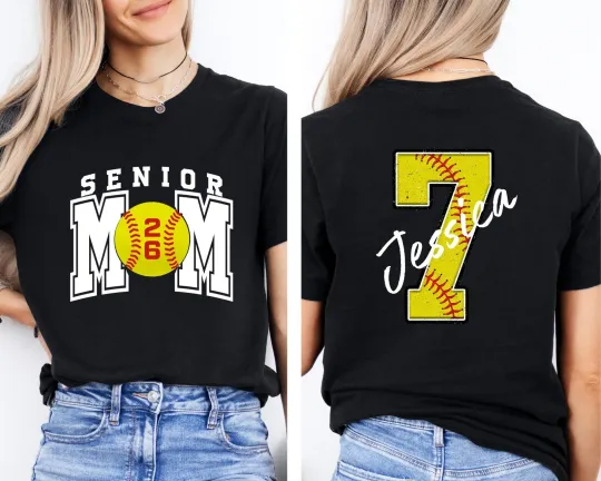 Discover Custom Name and Number Senior Softball Mom T-Shirt, Class of 2026 Gift for Mom