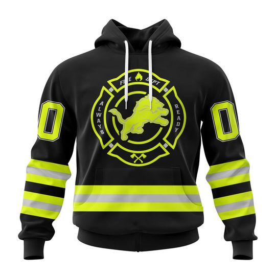 Discover football Detroit Lions Custom Name Number Special FireFighter Uniform Pullover Hoodie