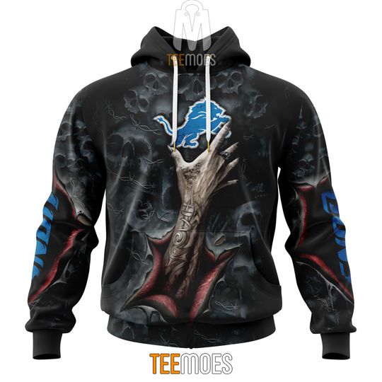 Discover football Detroit Lions Halloween Horror Skull Pullover Hoodie