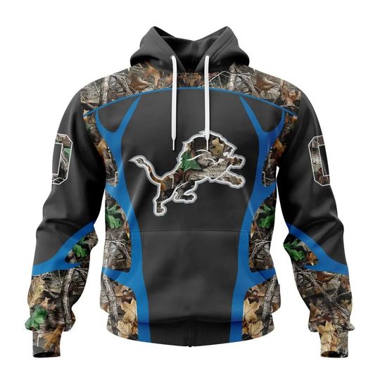 Discover football Detroit Lions Custom Name Number Camo Hunting Pullover Hoodie