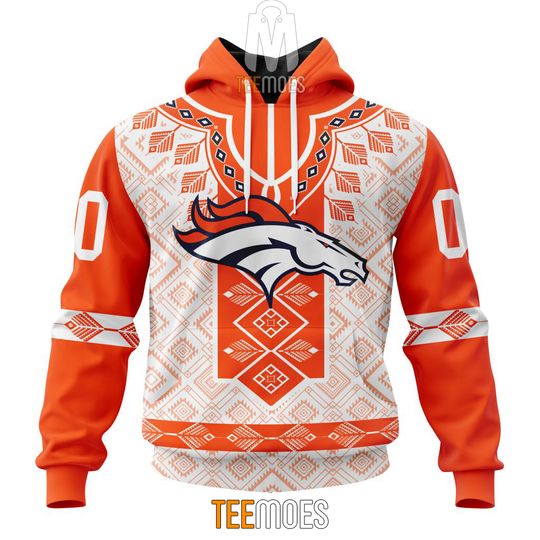 Discover football Denver Broncos Custom Name Number Native Pattern Pullover Hoodie