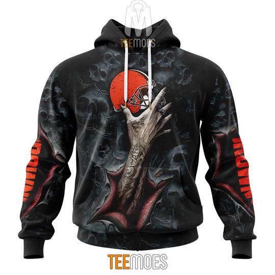 Discover football Cleveland Brownss Halloween Horror Skull Pullover Hoodie
