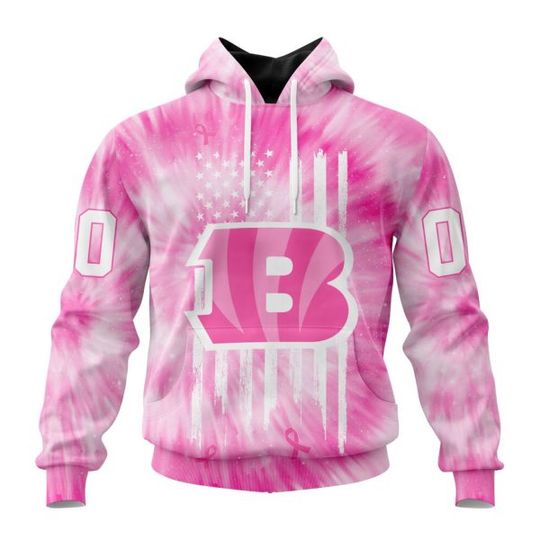 Discover football Cincinnati Bengalss Custom Name Number Pink Tie-Dye Pullover Hoodie