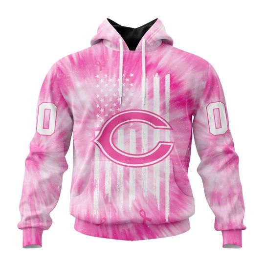 Discover football Chicago Bearss Custom Name Number Pink Tie-Dye Pullover Hoodie