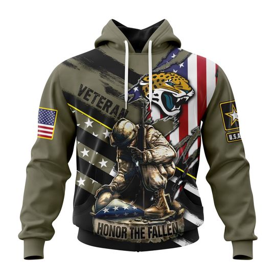 Discover football Jacksonville Jaguars Custom Name Number Veterans Kneeling Soldier Pullover Hoodie