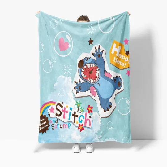 Discover Stitch Summer Happy Time Blanket Cartoon Stitch Print Fleece Blanket