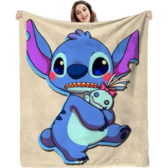 Discover Blue Stitch Scrump Blanket Cartoon Stitch Disney Printed Fleece Blanket