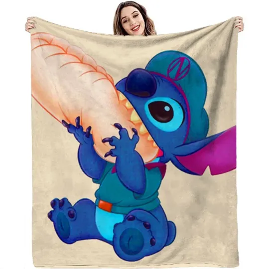 Discover Stitch Eat Bread Blanket Cartoon Stitch Disney Printed Fleece Blanket