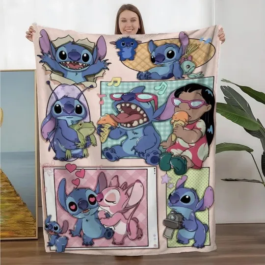 Discover Stitch And Angel And Moana Party Cartoon Stitch Disney Printed Fleece Blanket