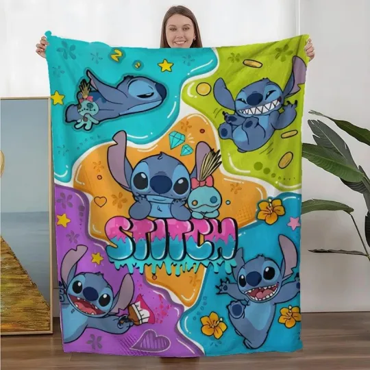 Discover Stitch Funny Cartoon Blanket Stitch Anime Cartoon Printing Fleece Blanket