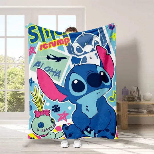 Discover Stitch And Friends Scrump Blanket Cartoon Stitch Disney Printed Fleece Blanket