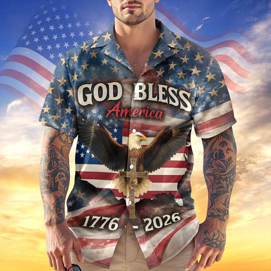 Discover Patriotic 250th Anniversary God Bless America Eagle 17762026 Hawaii Shirt, USA 250 Years Independence Apparel, Patriotic Freedom