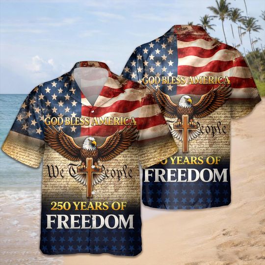 Discover God Bless America - America 250 Years of Freedom Hawaii Shirt, USA 250Years Independence Apparel, Patriotic American Flag Pet Tee