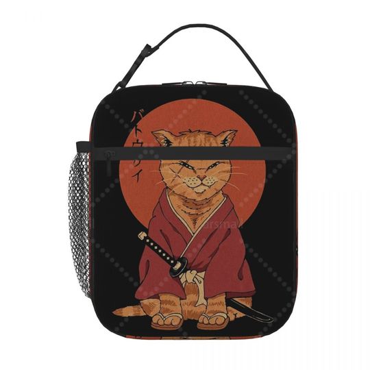 Discover Neko Shinobi Cat Lunch Bag Reusable Portable Cooler Thermal Lunch Box Oxford Bento Tote Bag for Work Travel Picnic