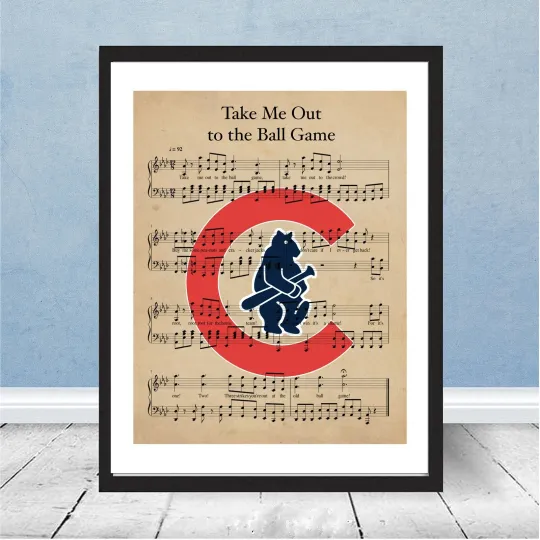 Chicago Cubs Take Me Out Ball Game Music Logo Baseball Poster