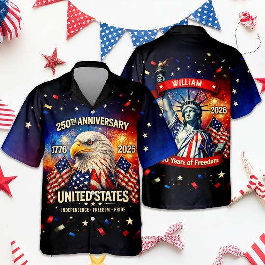 Discover Personalized Happy 250th Anniversary United States - 250 Years of Freedom Hawaiian Shirt, 4th of July American, Independence Day Gift