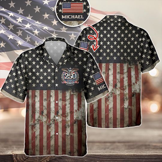 Discover Personalized Name USA 250th Anniversary Hawaii Shirt, 4th of July American, Independence Day Gift, 250 Years Independence Apparel