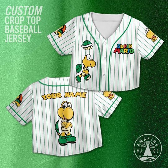 Discover Custom Koopa Troopa Crop Top Jersey, Nintendo Super Mario Baseball Jersey, Special Birthday Gift, Family Universal Trip Shirt
