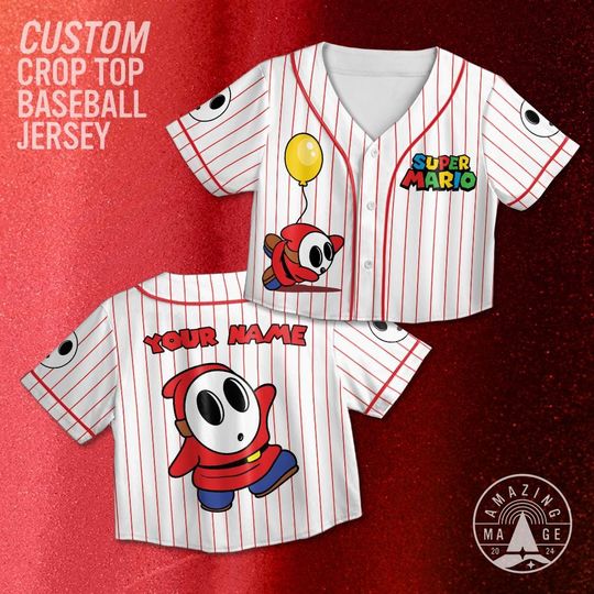 Discover Custom Shy Guy Crop Top Jersey, Nintendo Super Mario Baseball Jersey, Shy Guy Kids Birthday Shirt, Mario Universal Studio Trip Shirt