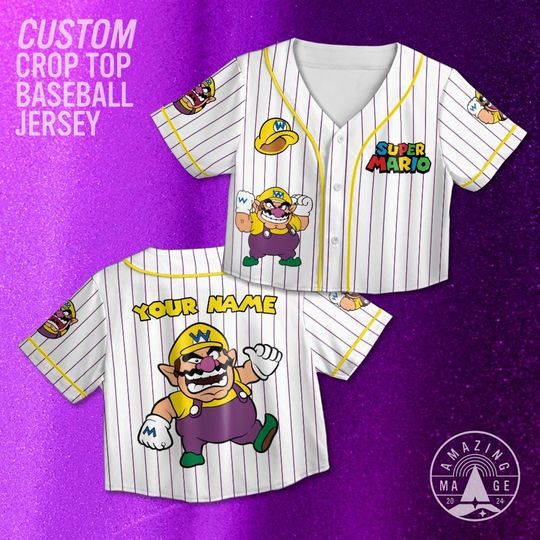 Discover Custom Wario Crop Top Jersey, Nintendo Super Mario Baseball Jersey, Special Birthday Gift, Family Universal Trip Shirt, Gamer Gift For Her