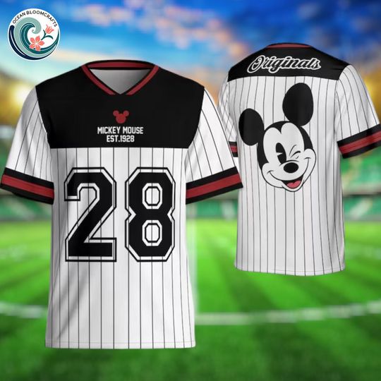 Discover Mickey Original 1928 Striped Football Jersey, Custom Adult Kid Youth Football Jersey Collection Choose Style, Disney Outfit