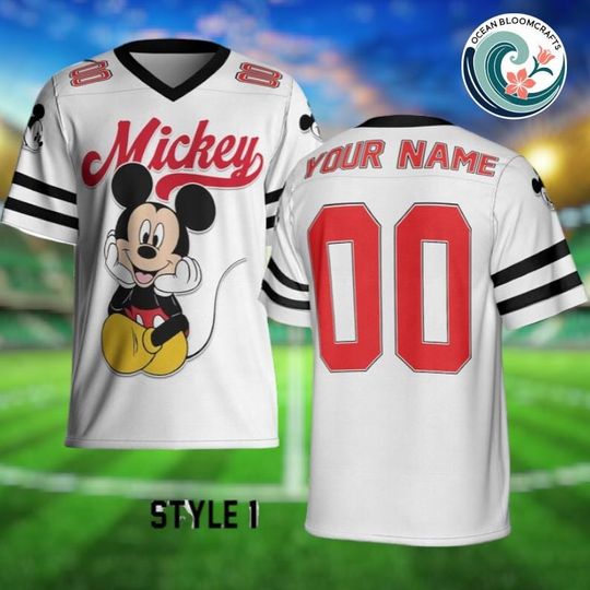 Discover Personalized Disney Vintage Mickey Mouse Smile Jersey, Custom Kid Youth Adult Football Jersey