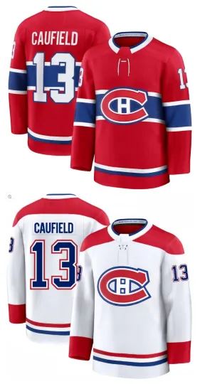 Discover Custom Men's #13 Caufield Red / White Home 2025 Hockey Jersey