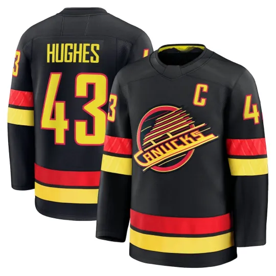 Discover Custom Men's #43 Hughes Black Alternate Premium Player All Jersey