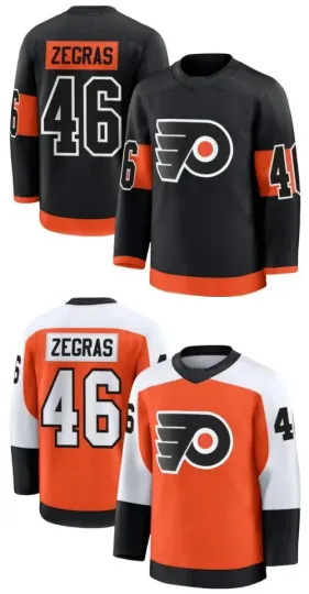 Discover Custom Men's #46 Zegras Black / Orange Premium Hockey Jersey