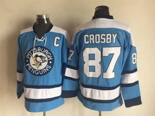 Discover Men's #87 Crosby Blue & White 1968-'71 Throwback Hockey Jersey