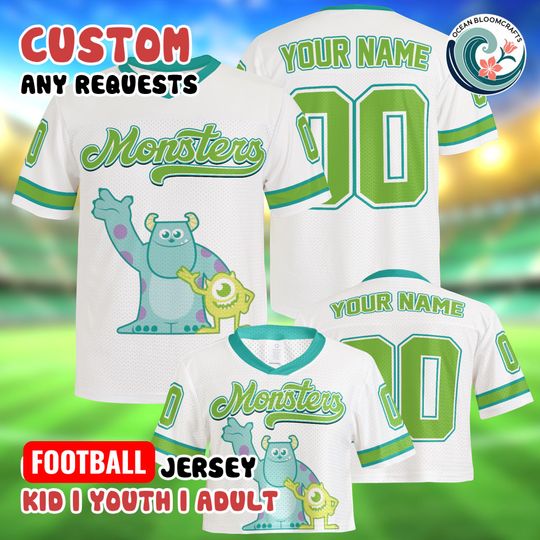 Discover Custom Monsters Inc Mesh Football Jersey, Personalized Mike Sulley Crop Top, Custom Name Number, Monsters University Shirt, Disney Family