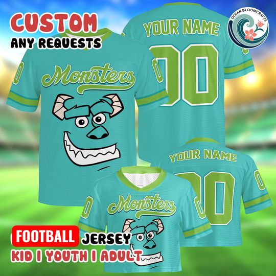 Discover Custom Sulley Mesh Football Jersey, Personalized Monsters Inc Crop Top, Custom Name Number, James P Sullivan Shirt, Disney Family