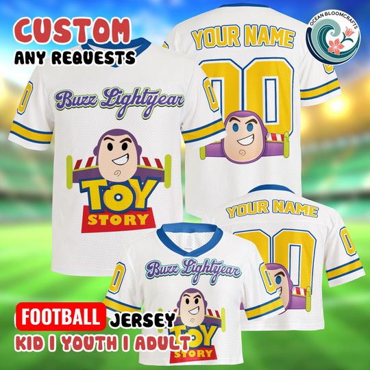 Discover Custom Buzz Lightyear Mesh Football Jersey, Personalized Toy Story Crop Top, Custom Name Number, Space Ranger Shirt, Disney Family Trip